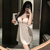 性感碎花睡裙|含胸垫仿真丝吊带家居服 深V睡衣诱惑款